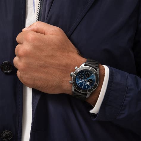 breitling superocean stainless steel blue chronograph watch